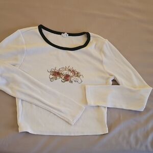 White Long Sleeve Kids Top with Black Trim